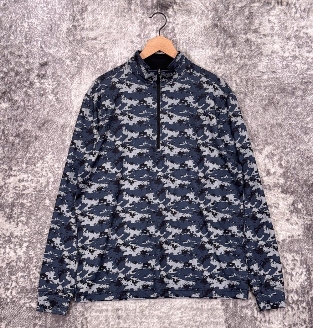Straight Down 1/4 Zip Medium Mens Gray Camo Golf Performance Pullover Top